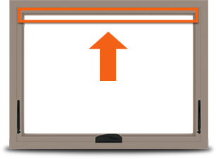 100 Series Awning window with arrow pointing to product ID label location. 