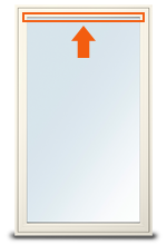 Casement window with arrow pointing to product ID location. 