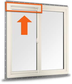 100 Series Gliding Patio Door with arrow pointing to product ID label location.