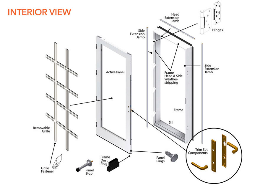 200 Series Hinged Patio Door Single Panel, Sliding Door Parts Diagram